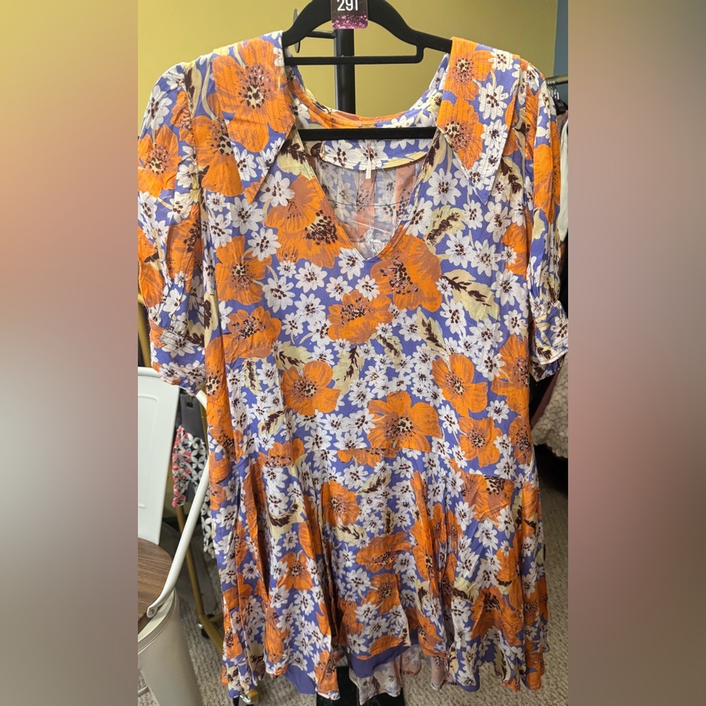 NWOT Free People Sugar Crush Mini Dress - orange purple floral - Large - Picture 4 of 6